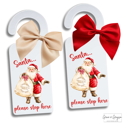 Personalised Christmas Santa Please Stop Here White Door Hanger Sign