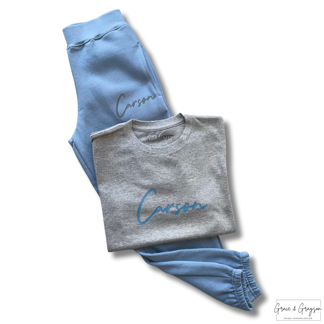 Personalised Dusty Blue T-Shirt & Joggers