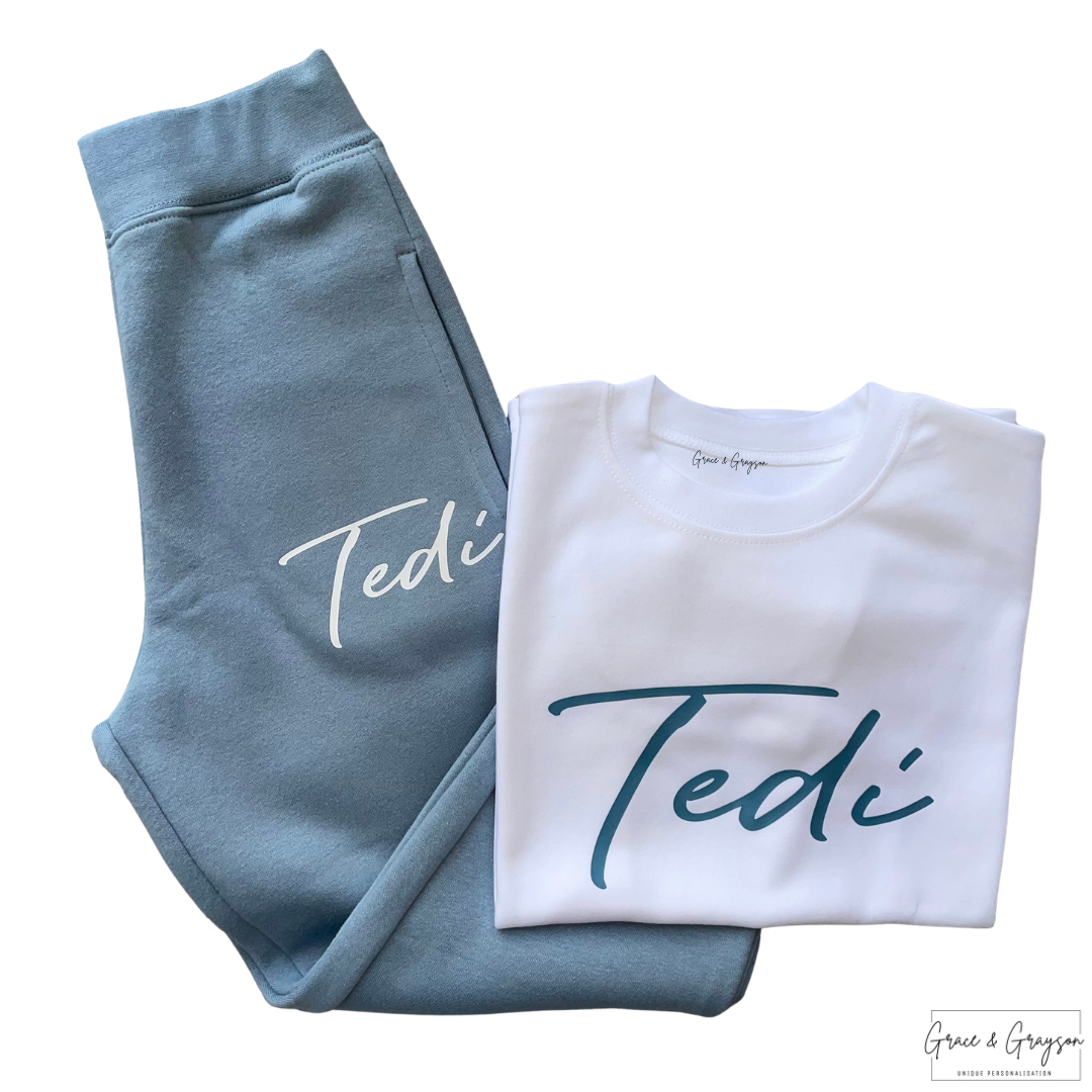 Personalised Dusty Blue T-Shirt & Joggers