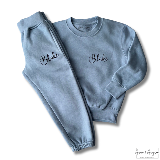 Personalised Dusty Blue Boys Tracksuit