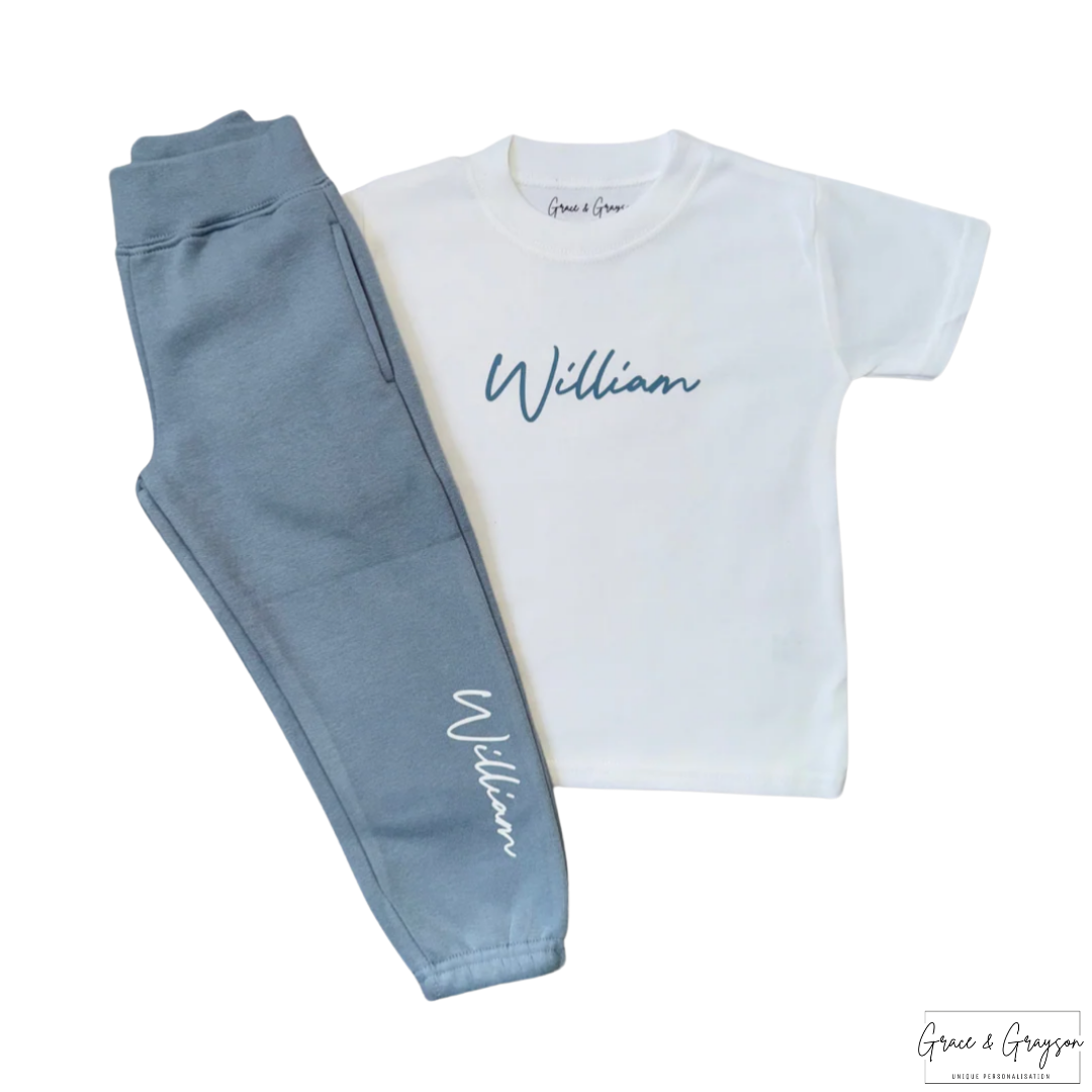Personalised Dusty Blue T-Shirt & Joggers