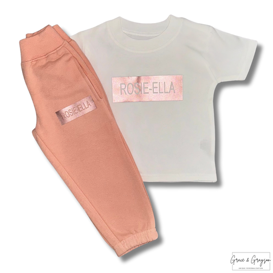 Personalised Dusty Pink Name Bar T-Shirt & Joggers