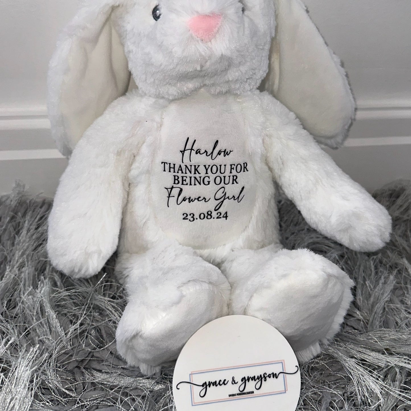 Personalised Flower Girl White Bunny