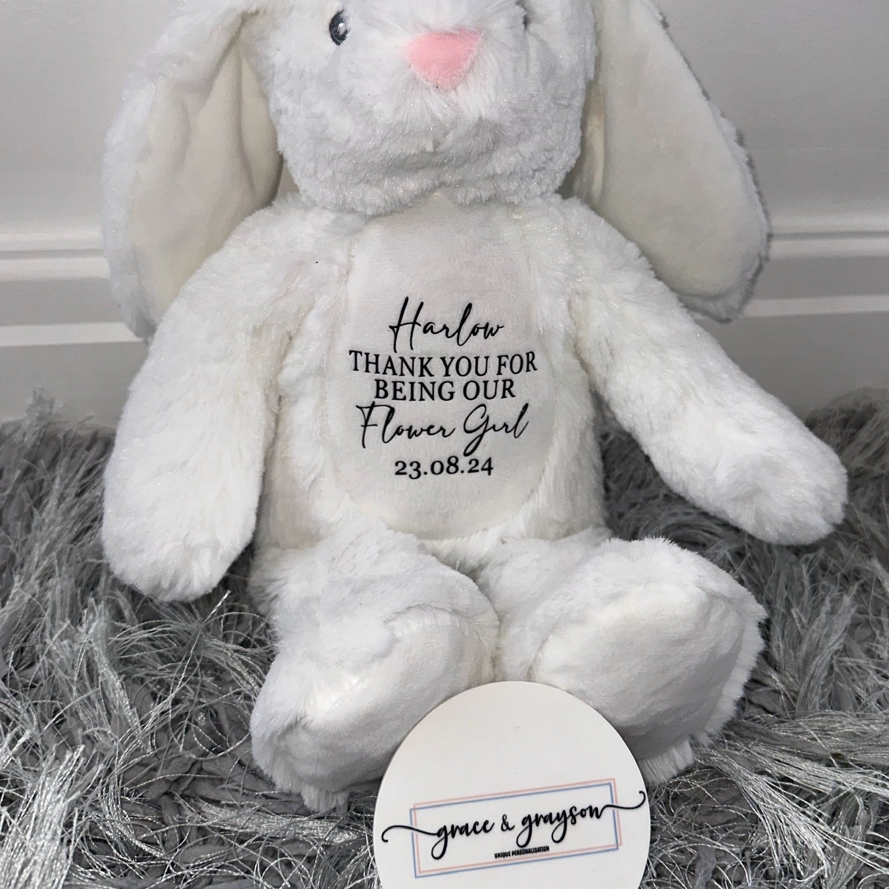 Personalised Flower Girl White Bunny