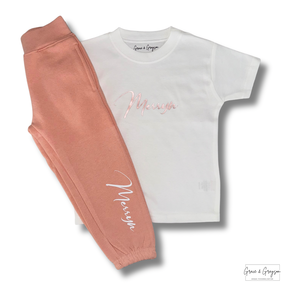 Girls Personalised Dusty Pink T-Shirt & Joggers
