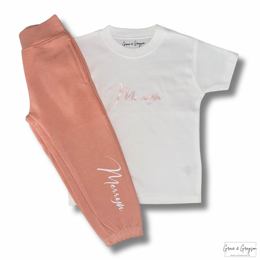 Girls Personalised Dusty Pink T-Shirt & Joggers