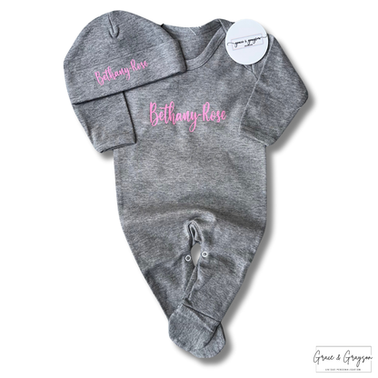 Personalised Grey Baby Grow Set