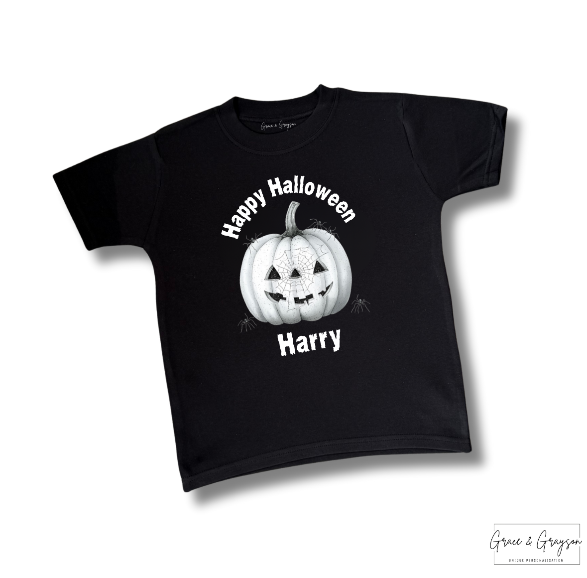Personalised Halloween White Spider Pumpkin T-Shirt