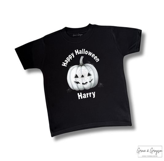 Personalised Halloween White Spider Pumpkin T-Shirt