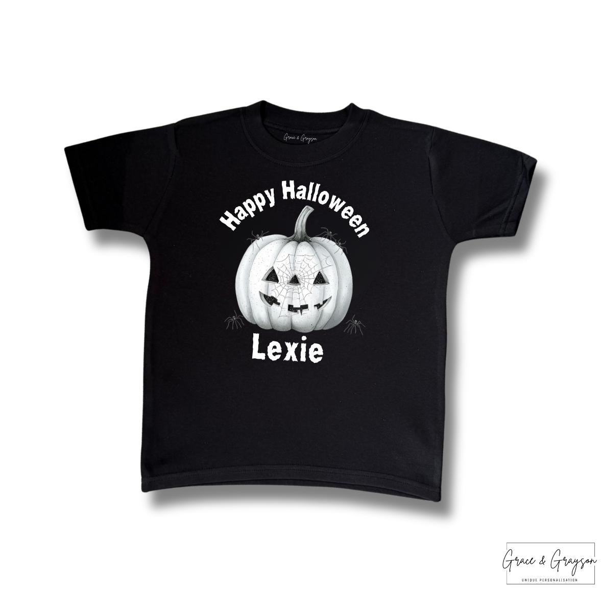 Personalised Happy Halloween White Spider Pumpkin T-Shirt