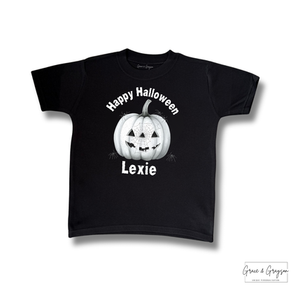 Personalised Happy Halloween White Spider Pumpkin T-Shirt