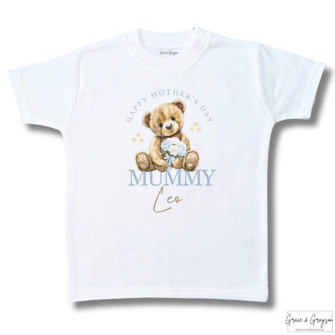 Personalised Blue Happy Mother's Day Mummy T-Shirt