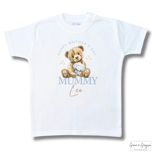 Personalised Blue Happy Mother's Day Mummy T-Shirt