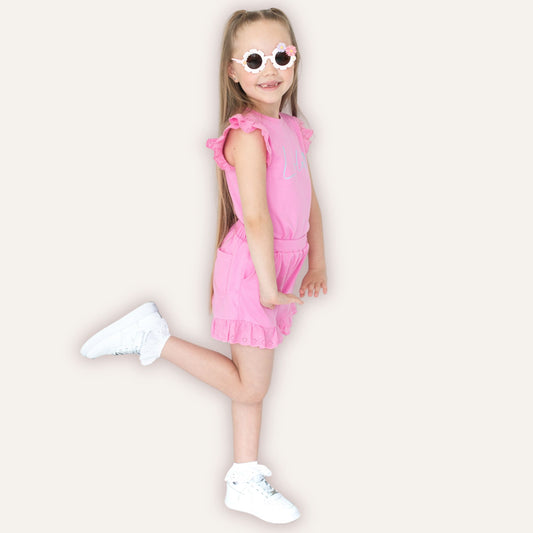 Personalised Heart Broderie Frill Shorts and T-Shirt Set for girls – Grace & Grayson