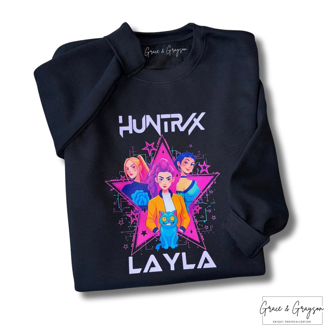 Personalised Huntrix K-Pop Demon Hunters Black Sweatshirt