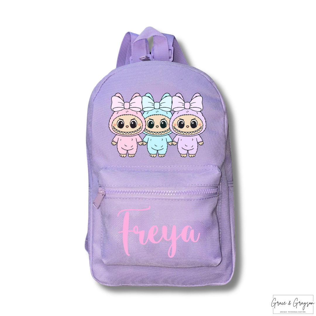 Kids Personalised Lilac Labubu Backpack 