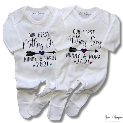 Personalised Our First Mother's Day Arrow Baby Grow