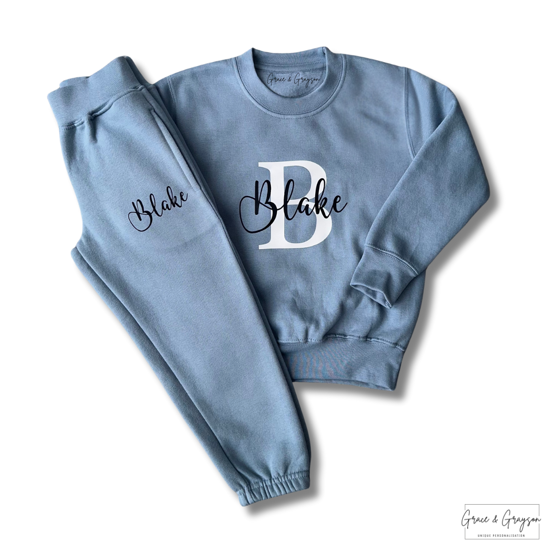 Personalised Name & Initial Dusty Blue Tracksuit