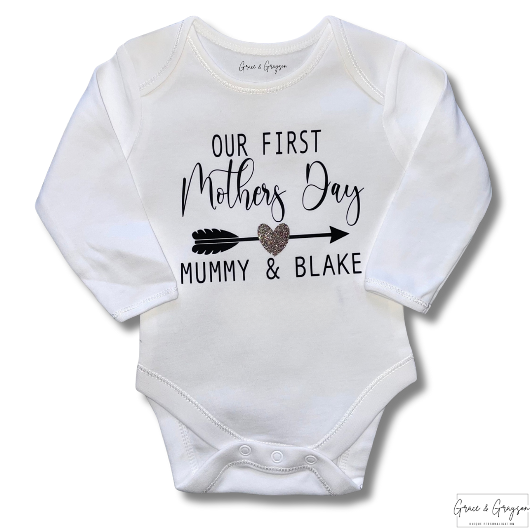 Personalised Our First Mother's Day Arrow Baby Vest