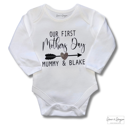 Personalised Our First Mother's Day Arrow Baby Vest