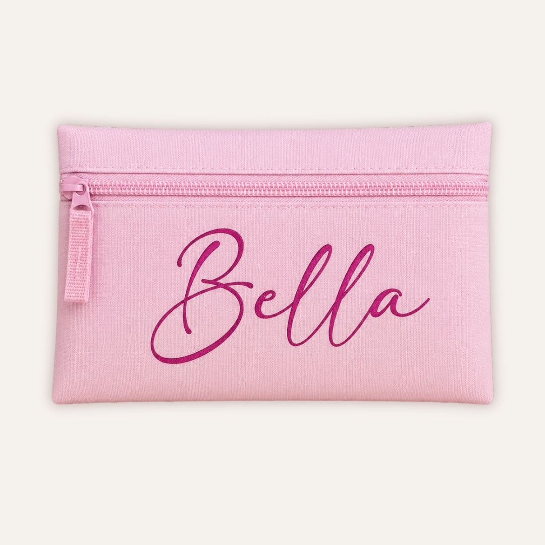 Personalised Pencil Case - pink pencil case with custom name in pink pearl font by Grace & Grayson