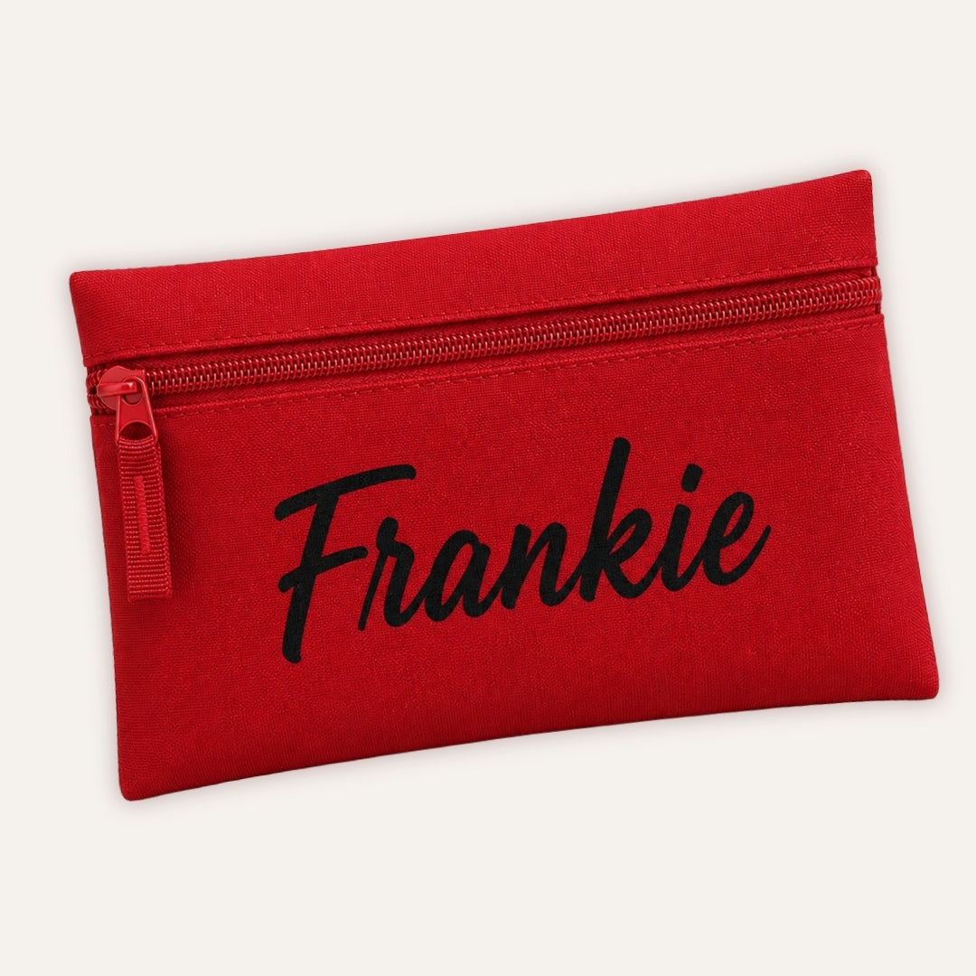 Personalised Pencil Case - red pencil case with custom name in black font by Grace & Grayson