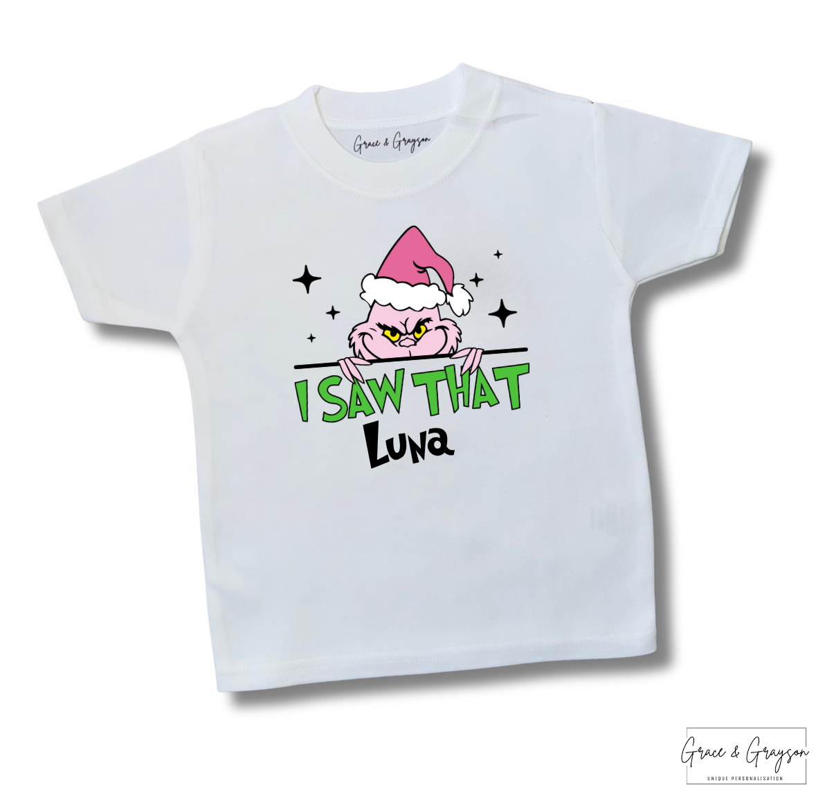 Personalised Pink Grinch I Saw That Family Matching T-Shirt