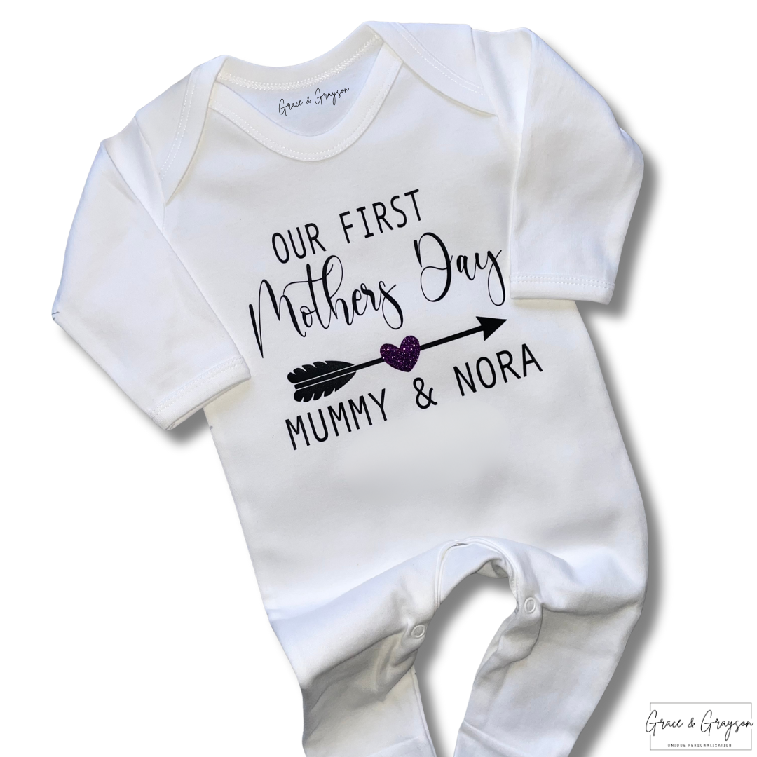 Personalised Our First Mother's Day Arrow Baby Grow