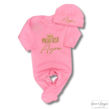 Personalised Pink Princess Baby Grow