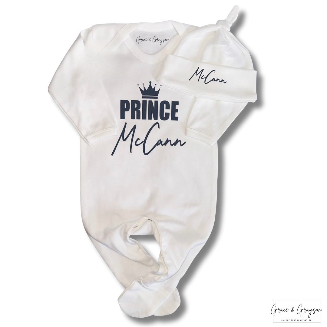 Personalised Prince baby Grow Set
