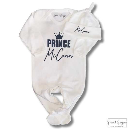 Personalised Prince baby Grow Set
