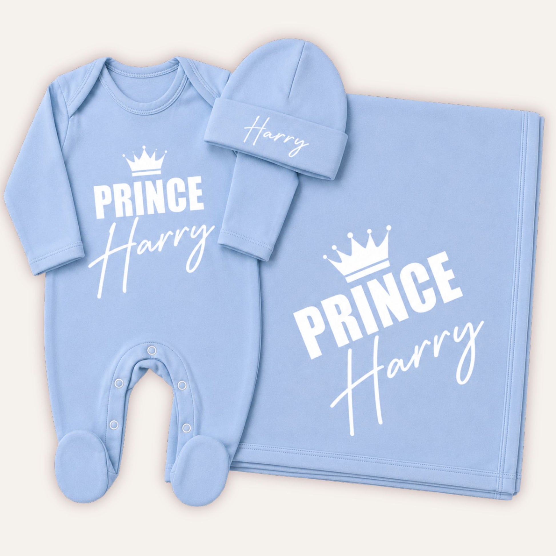 Personalised Prince baby gift set with custom name – Grace & Grayson