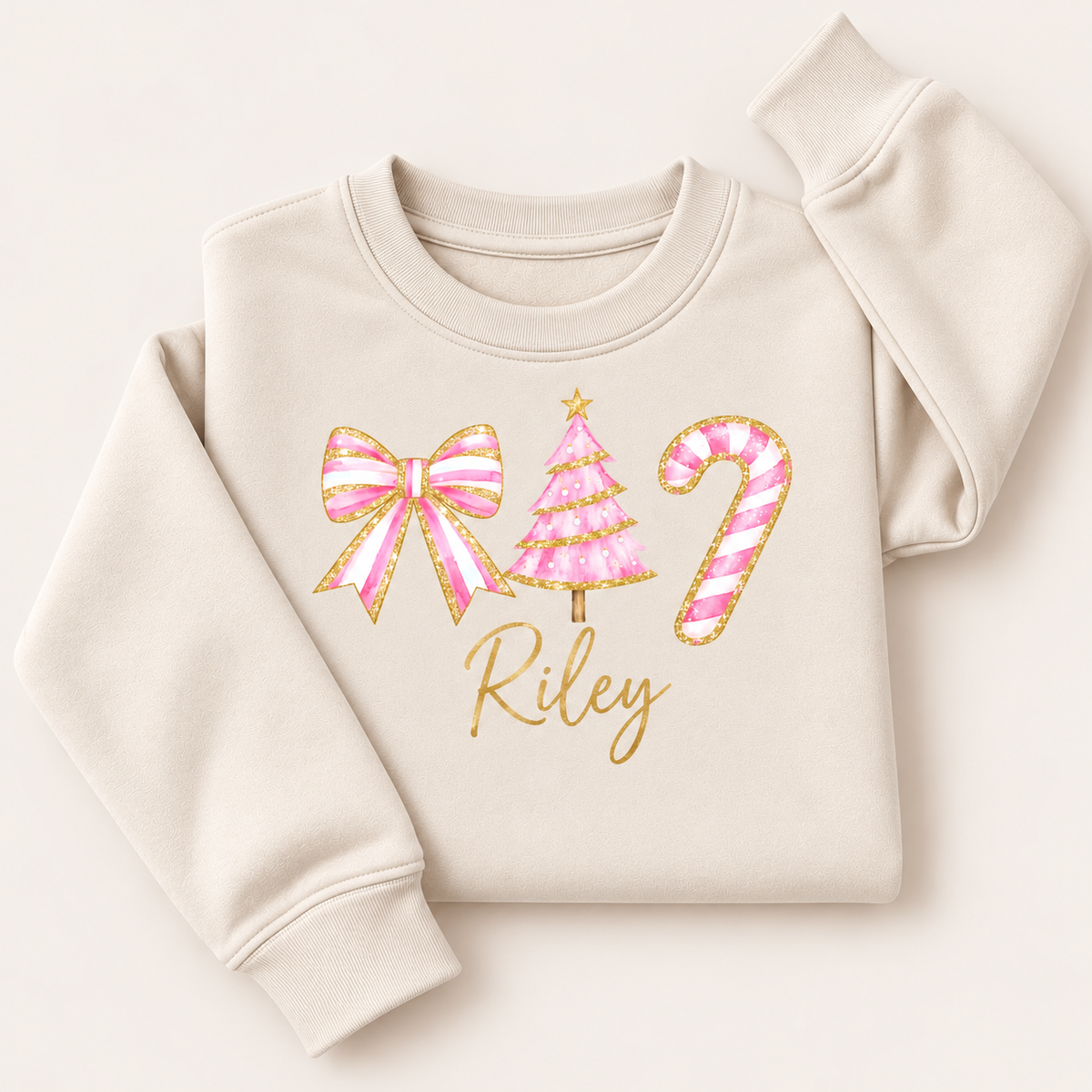 Personalised Christmas Bow, Tree & Candy Cane Sweatshirt