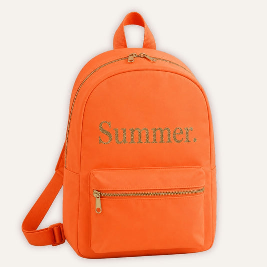 Personalised Sorbet Backpack - orange backpack with custom name in gold glitter font by Grace & Grayson