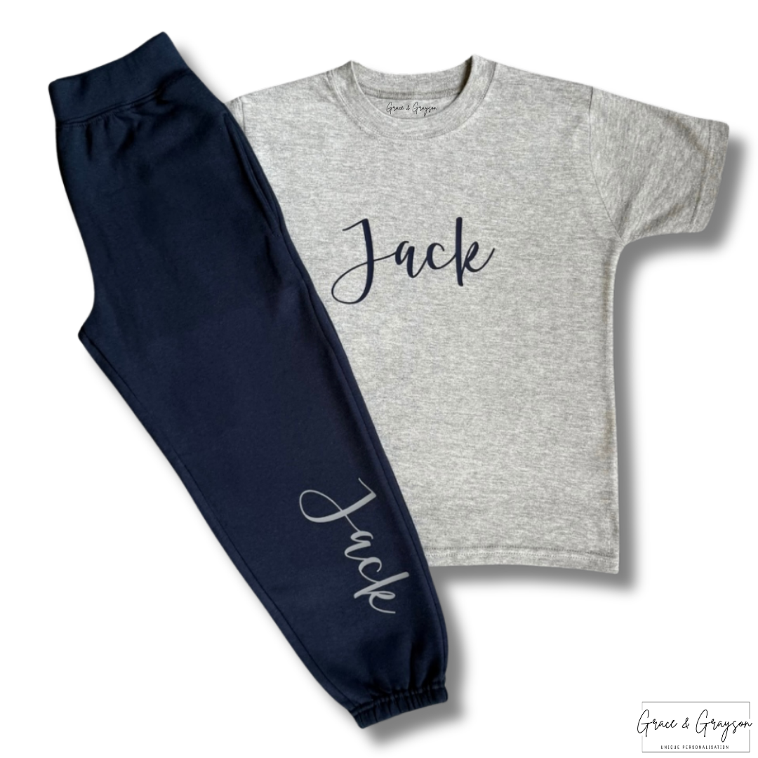 Personalised T-Shirt & Joggers Navy And Grey