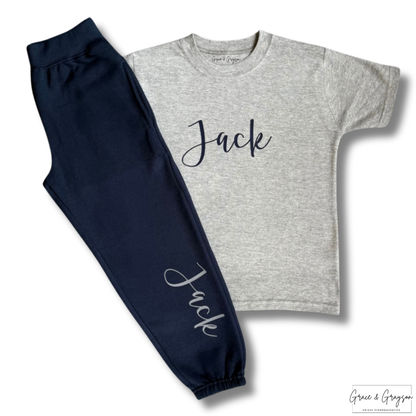 Personalised T-Shirt & Joggers Navy And Grey