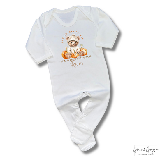Personalised The Cutest Little Pumpkin In The Patch Baby Grow