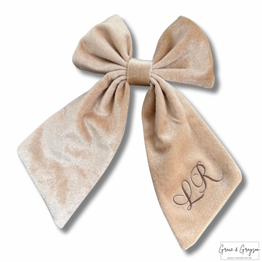 Personalised Velvet Fancy Initials Hair Bow