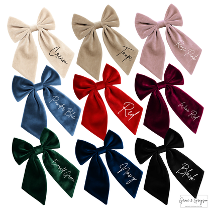 Personalised Velvet Fancy Initials Hair Bow Colours