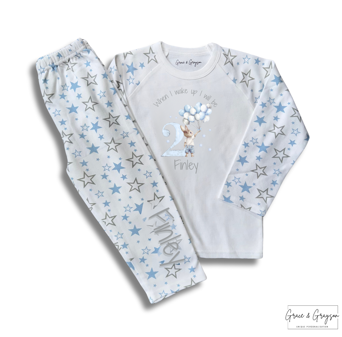 Personalised When I Wake Up Birthday balloon bunny pyjamas