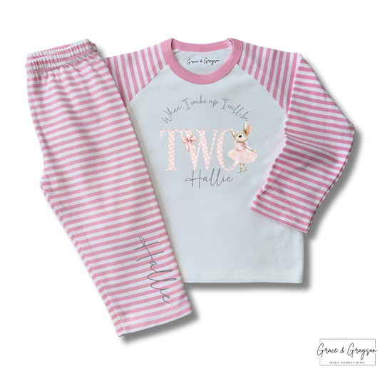 Personalised When I Wake Up Pink Gingham Bunny Pyjamas