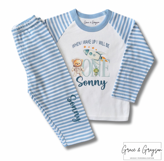 Personalised When I Wake Up boys Birthday Space Pyjamas