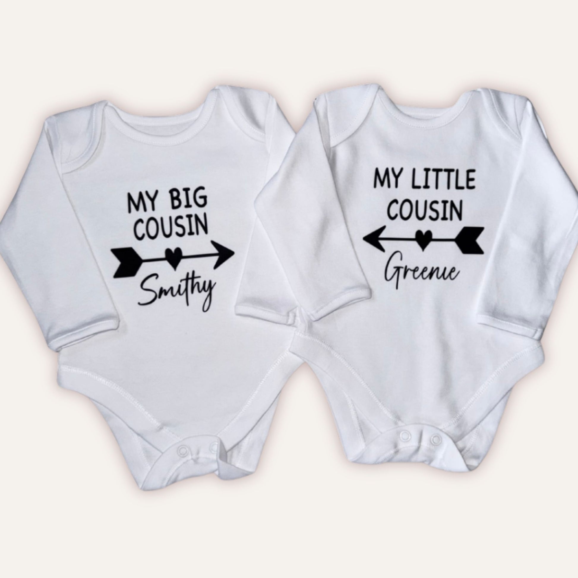 Personalised big cousin and little cousin matching vests for babies – Grace & Grayson