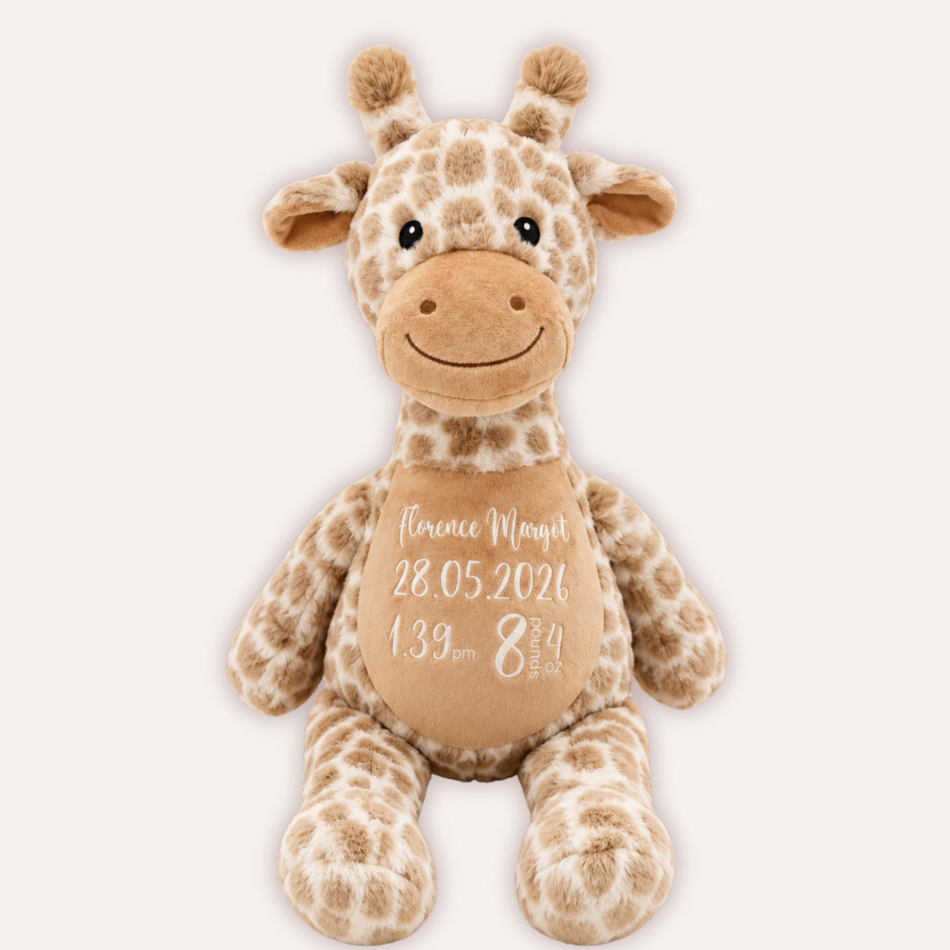 Personalised giraffe keepsake with baby birth details by Grace & Grayson