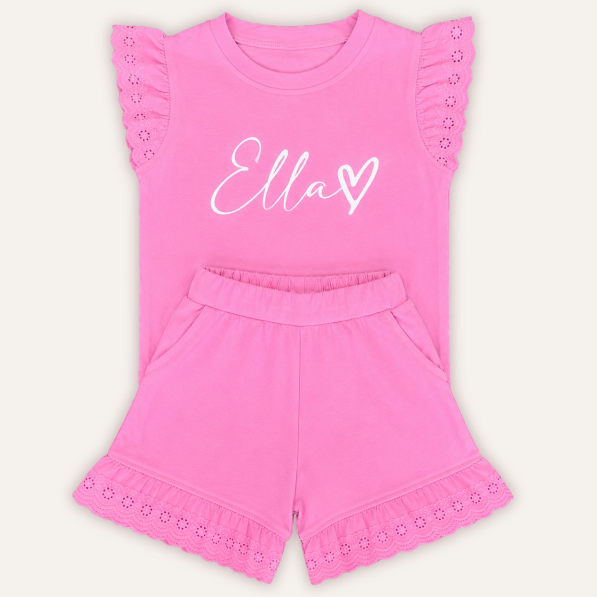 Personalised girls heart broderie frill set – Grace & Grayson UK