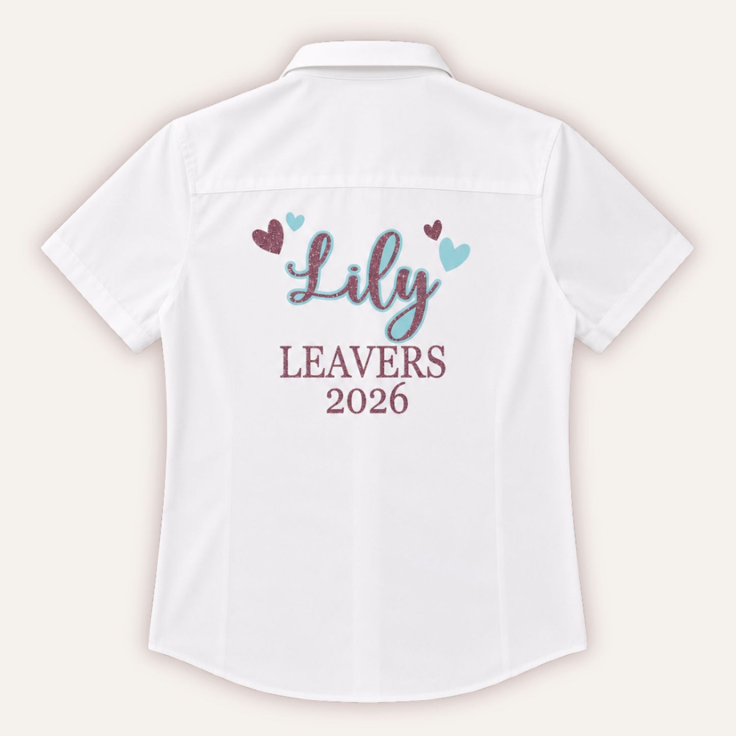 Personalised leavers glitter hearts shirt in pink & turquoise with custom name and year - Grace & Grayson