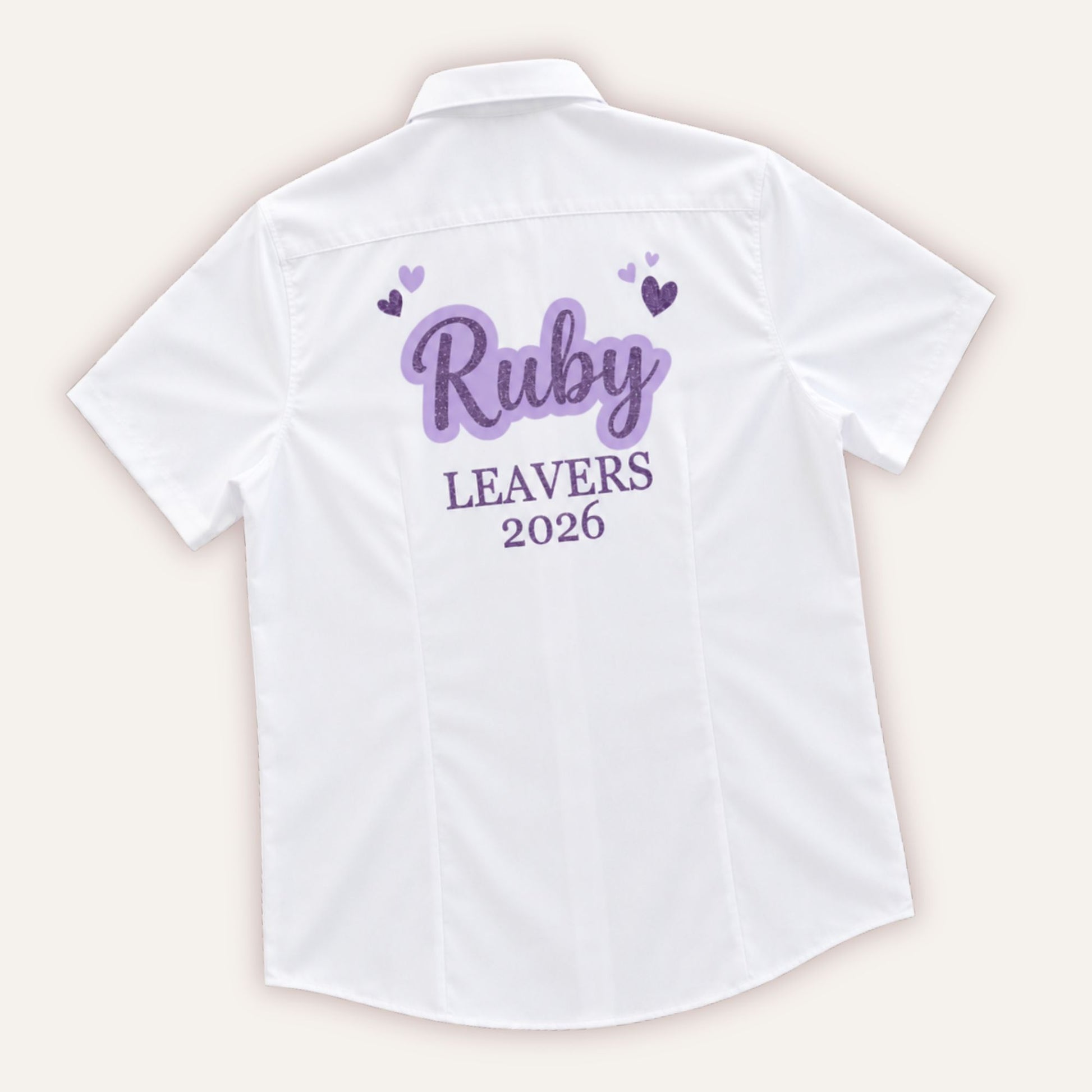 Personalised leavers glitter hearts shirt in purple with custom name and year - Grace & Grayson