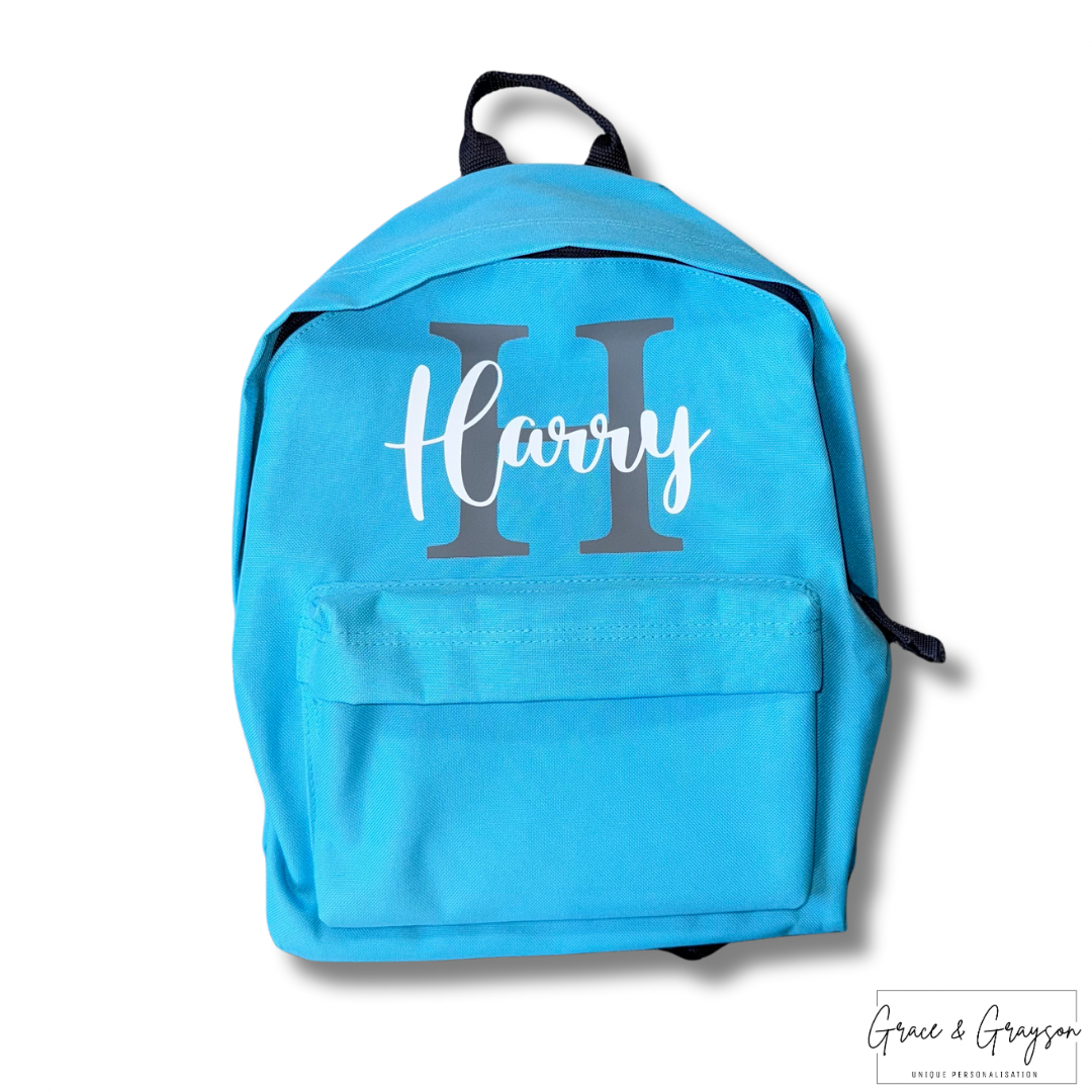  "Personalised name and initial backpack for kids"