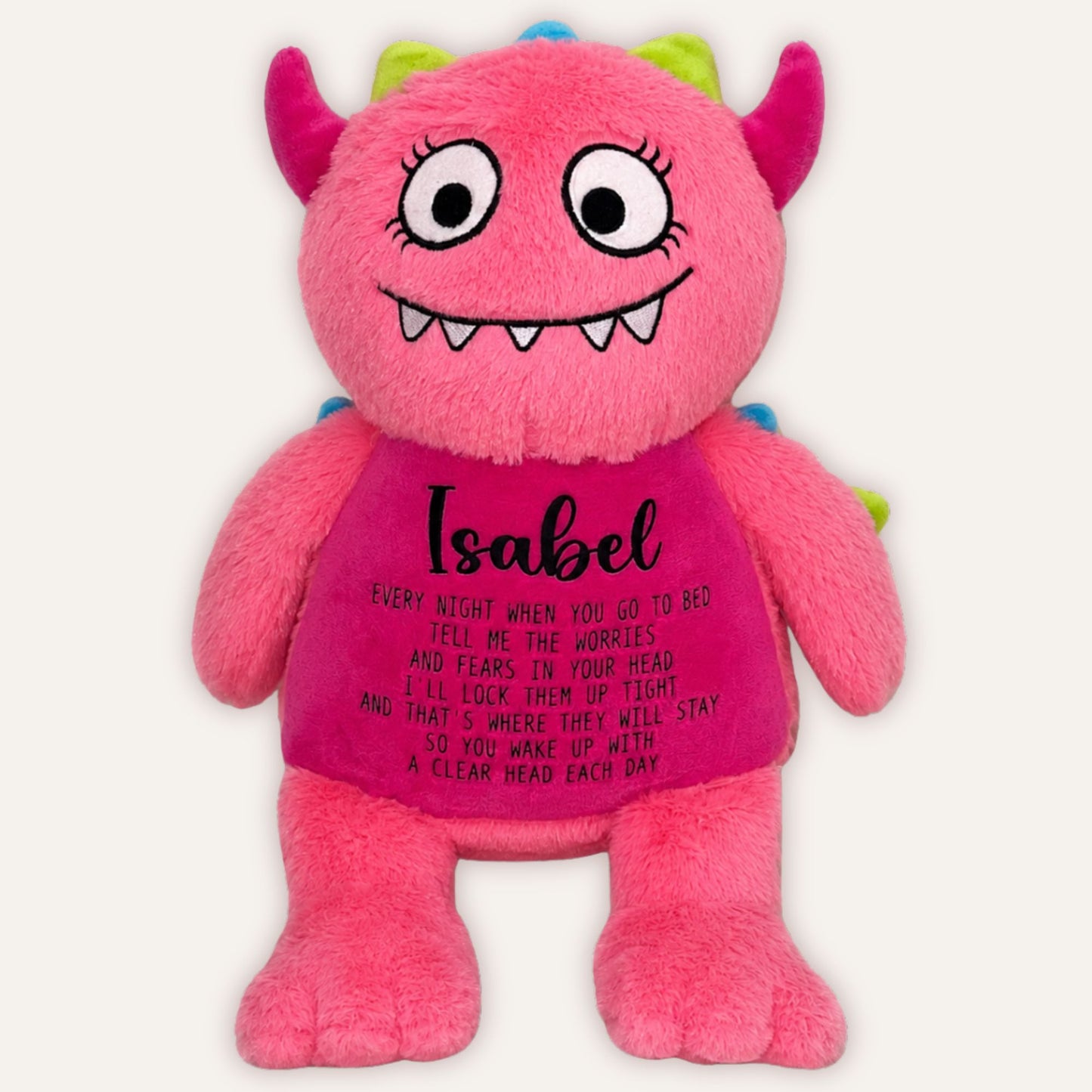 Personalised pink worry monster teddy with custom name - Grace & Grayson