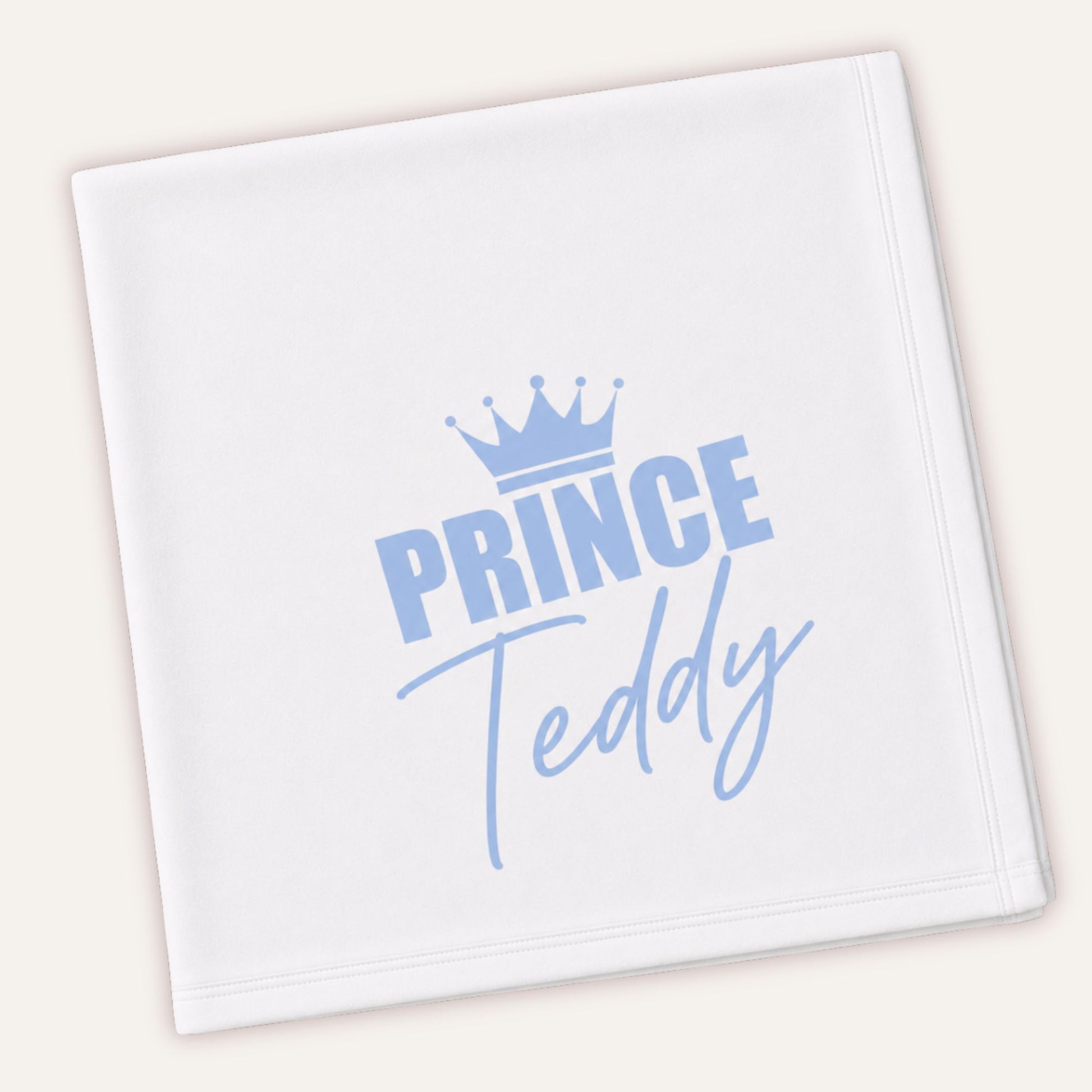 Personalised prince baby blanket in white – Grace & Grayson